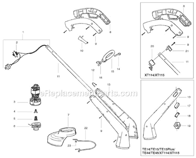Page A Diagram and Parts List for TE15 Plus Weed Eater Trimmer